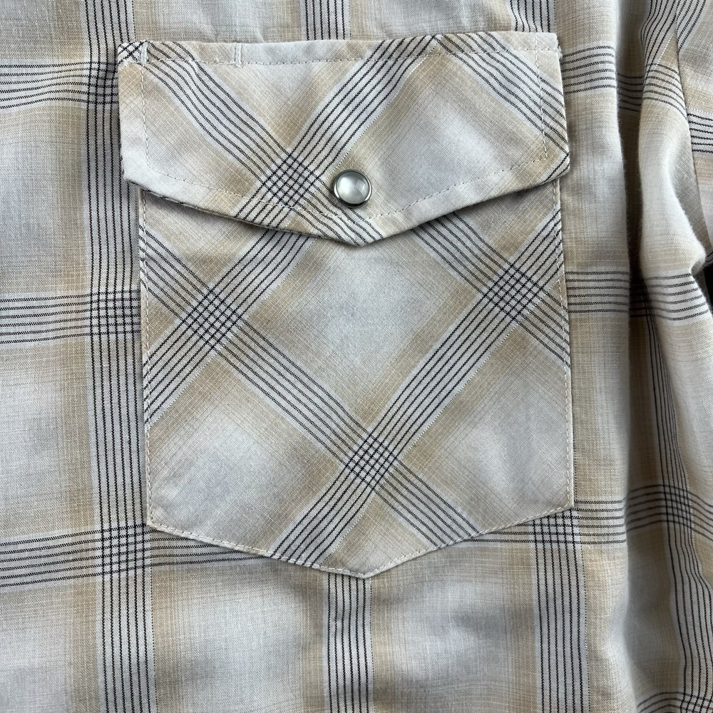 Roper Men's XL Western Pearl‎ Snap Beige Plaid Long Sleeve Shirt Silver Threads - Picture 5 of 10
